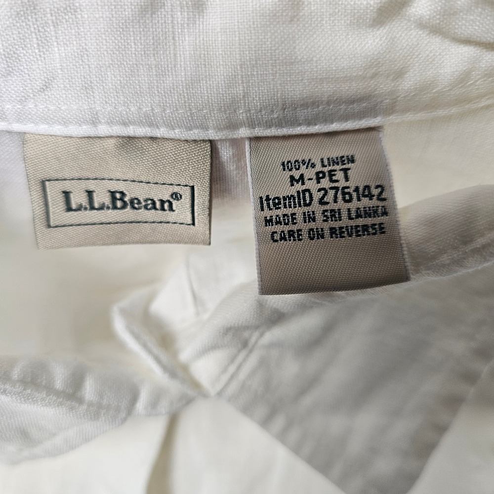 L.L.Bean Womens M Petite 100% Linen White Button Down Shirt Coastal Summer - Picture 3 of 11